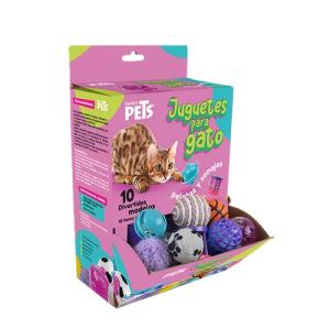 CAJA PELOTAS Y SONAJAS P/GATO 48PZAS